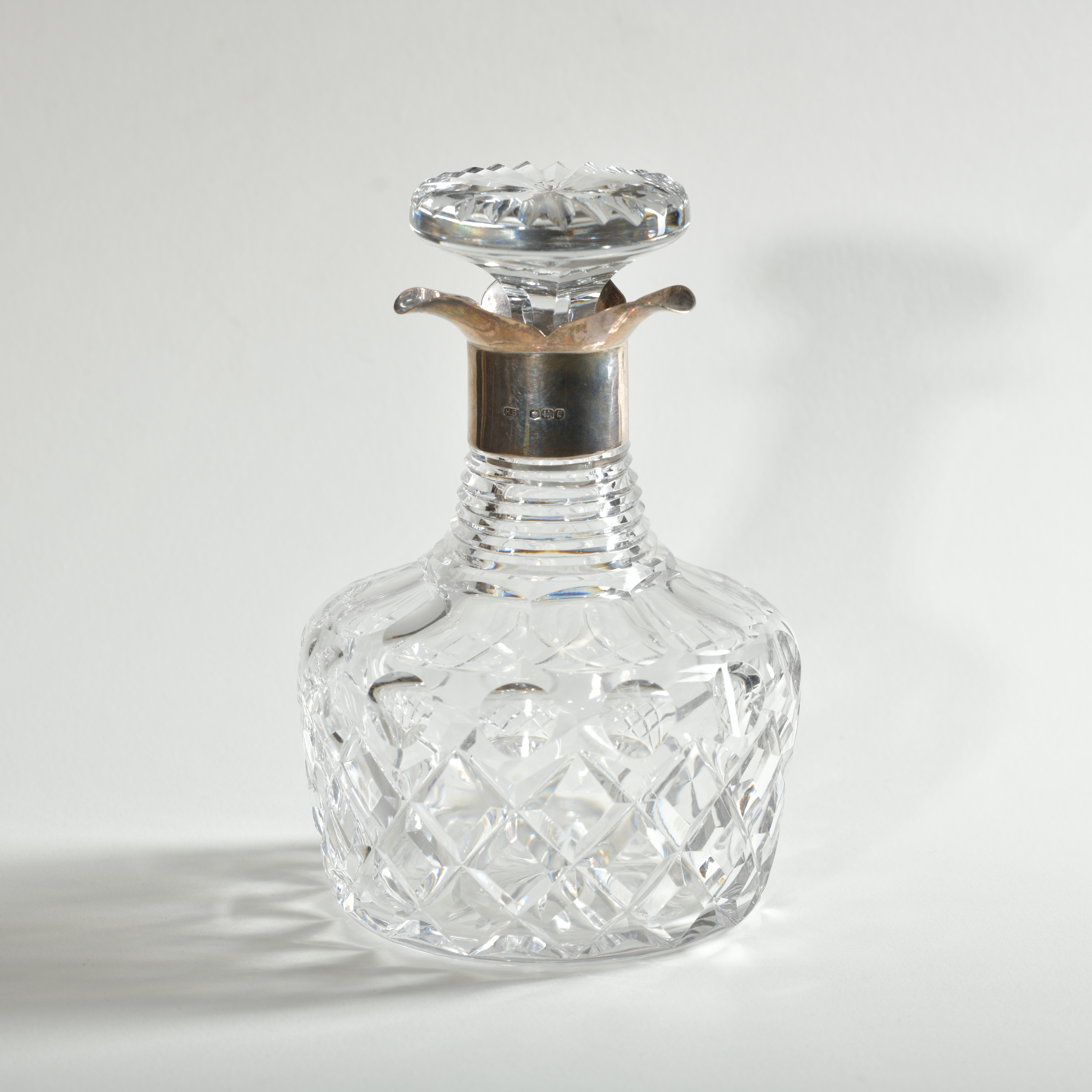English sterling silver mounted crystal decanter