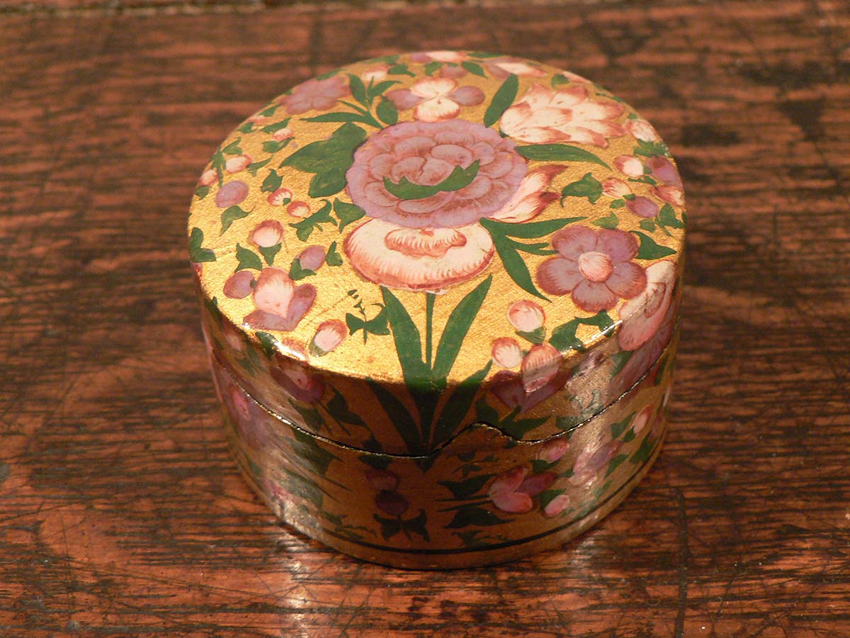 Papier Mâché round gold painted box