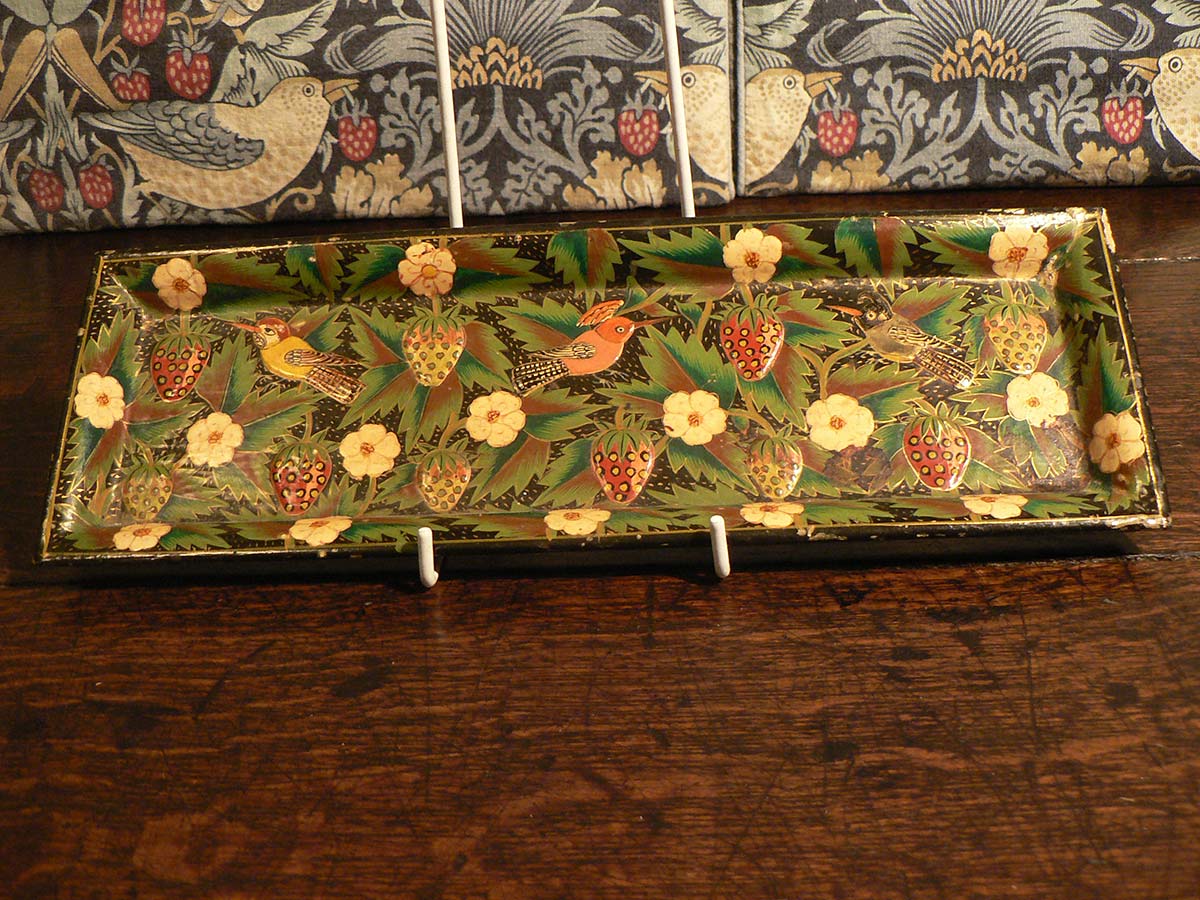 Papier Mâché strawberry and hummingbird tray